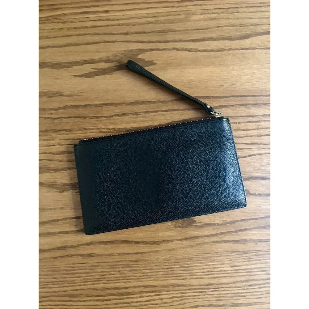 Michael Kors Jet Set Black Pebbled Leather Large Zip Wristlet Clutch Bag